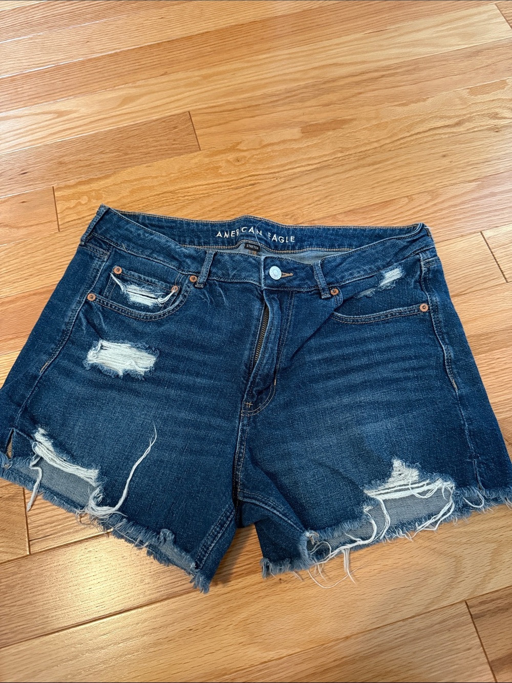 American Eagle Outfitters Dark Indigo Distressed Denim Jean Shorts